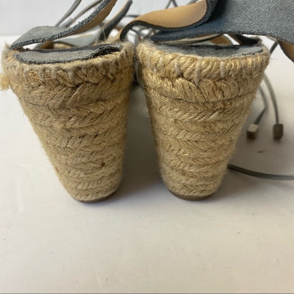Romena Espadrille Blue Suede Wedge Sandals Lace-up Size 38 7.5 - Picture 7 of 11